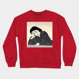 Japanese art of handsome tired asian woman Crewneck Sweatshirt